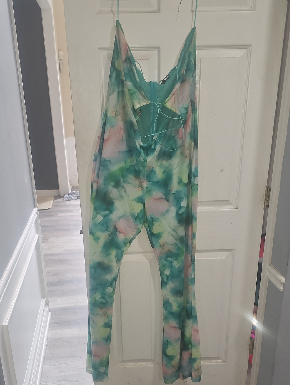 Fashion Nova Green Tie-Dye Spaghetti Strap Jumpsuit